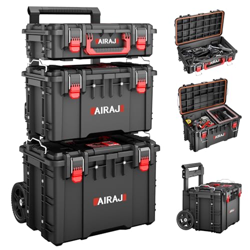 AIRAJ Rolling Tool Box with Wheels Heavy Duty, Stackable Tool Box Organizer