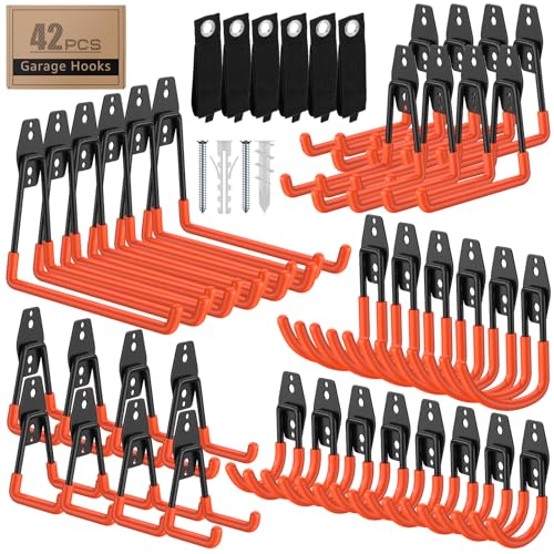 42-Pack Heavy Duty Wall Mount Garage Hooks - color: 42 Pack Orange