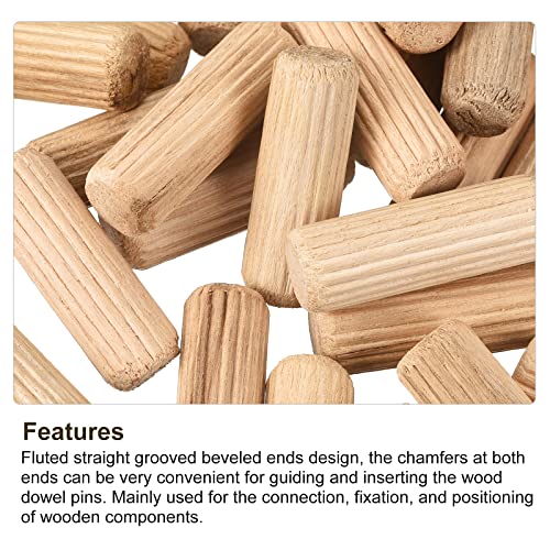 uxcell Wooden Dowel Pins 36pcs 10x30mm(3/8" x1-1/4) Fluted Beveled Ends Wood Dowel Pegs Kiln Dried Hardwood for Woodworking Furniture Shelf - size: 10x30mm
