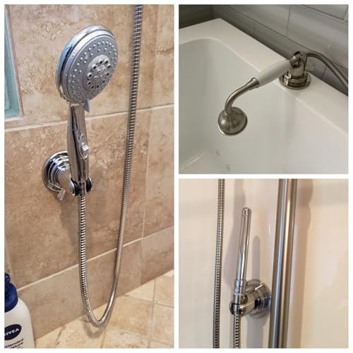 JiePai Suction Cup Shower Head Holder for Handheld Shower,Brushed Nickel | Suction cup holder,No-drill wall mount,fits 3/4 handheld,Works on tile glass metal,Removable,For bathroom/RV - color: Holder-Brushed Nickel