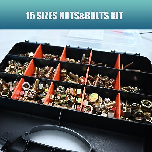 705 pcs Metric Bolt and Nut Set - M6/M8/M10/M12 Class 8.8 Heavy Duty Hexagon Bolts and Nuts Assortment Kit with Yellow Zinc Plated Coating,includs 15 Common Sizes - size: M6/M8/M10/M12