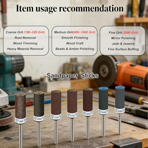 30Pcs Sanding Drums Sandpaper Sticks for Dremel Rotary Tool, 1/8 Inch Shank Sanding Bands 180-2000 Grit for Metal Rust Removal, Wood Grinding,Rotary Tool Accessories with Storage Case - size: 30PCS