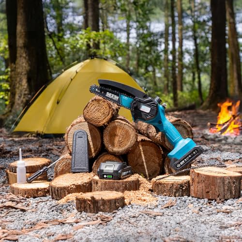 SEESII 6-Inch Mini Chainsaw Cordless with Oiler System - color: Light Blue