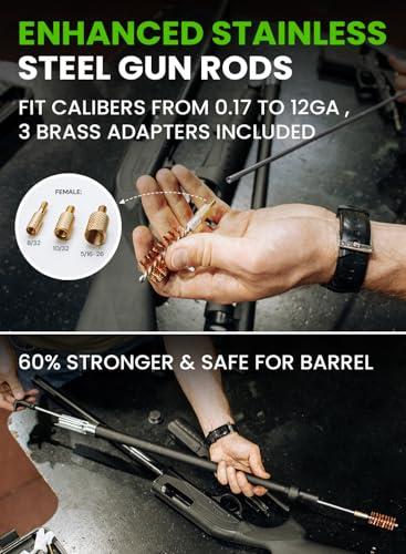 Universal Gun Cleaning Kit for All Caliber .17 to 12Ga - Handgun, Shotgun, Pistol and Rifle Cleaning Kit with Steel Rods, Brass Jags, Brushes, Gun Cleaning Patches - Complete Gun Cleaning Kit - style: 60pc Brass Cleaning Kit