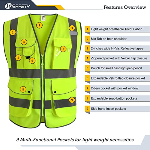 JKSafety Safety Vest for Men Women Reflective Hi Vis JK150 Yellow M - color: Yellow, size: Medium