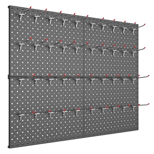 TORACK Metal Pegboard Panels and Hooks, Tool Organizer Peg Board, Black - color: Black