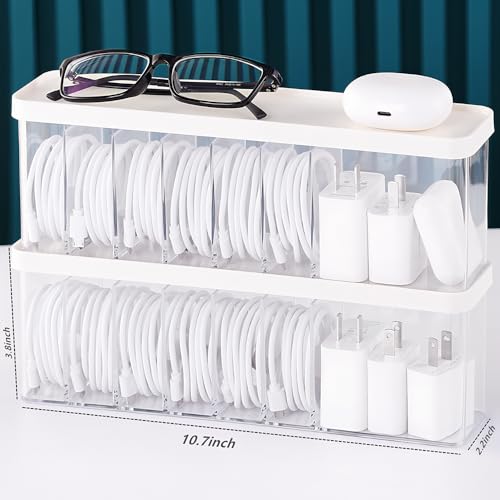 Charger Cable Cord Storage Organizer Box - Easy Storage Without Cable Ties
