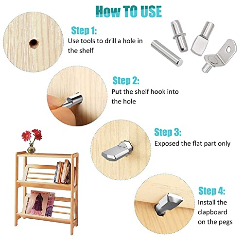104Pcs Shelf Pins Kit,4 Styles Nickel Plated Shelf Support Pegs,Bookshelf Pegs for Shelves,Cabinet Shelf Bracket Pegs Shelf Pins Holders for Kitchen Furniture & Closet ( 5mm & 1/4inch ) - style: 4 Style-Silver-104 Pcs