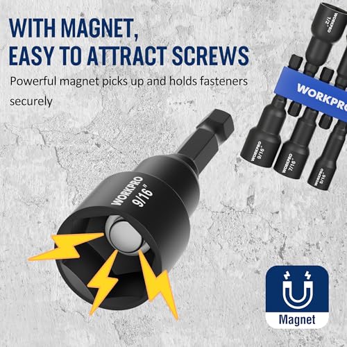 WORKPRO 6 PCS Magnetic Nut Driver Set, 1/4" Hex Shank, CR-V Steel, SAE - size: 6PCS Magnetic Nut Driver Set