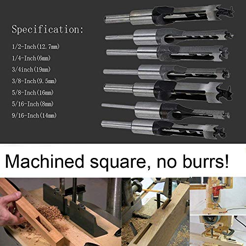 SaferCCTV Square Hole Drill Bits for Wood, 4Pcs Woodworking Mortising Chisel Set Bit 1/4-Inch, 5/16-Inch, 3/8-Inch, 1/2-Inch - size: 1/4-Inch - 1/2-Inch