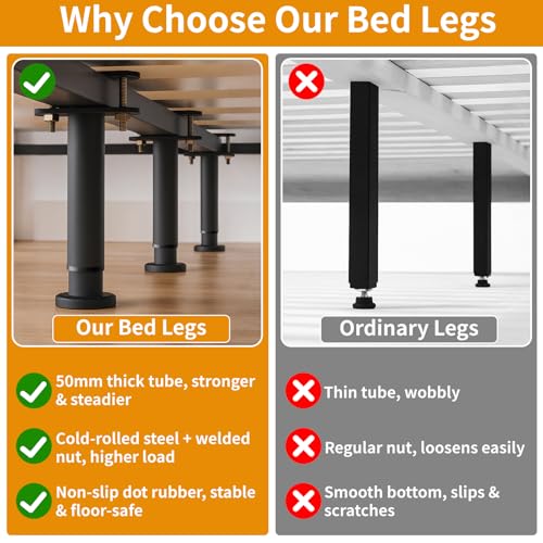 VinBee Bed Support Legs,Adjustable Bed Legs 7.08–13 inch,Adjustable Furniture Legs Heavy Duty Bed Frame Support Leg Replacement for Furniture & Platform Slat Supports 4 Pack