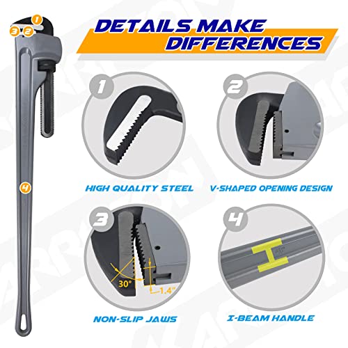 48 Inch Aluminum Pipe Wrench, 8"/200mm Adjustable Jaw Capacity, Heavy Duty Straight Handle Plumbing Wrenches Plumbers Tool, Exceed the Standard GGG (48-INCH) - size: 48-IN, style: Straight