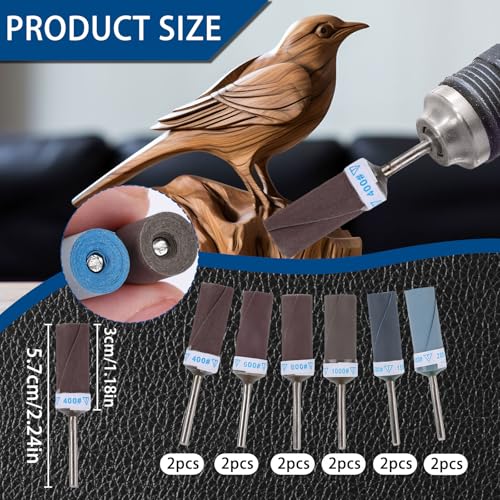 12pcs 400-2000 Grit Sanding Drums for Dremel Rotary Tool | Rotary Tool Bits Sander Set Bands Mandrels for Wood Plastic Metal Grinding Polishing - style: 400-2000 Grit