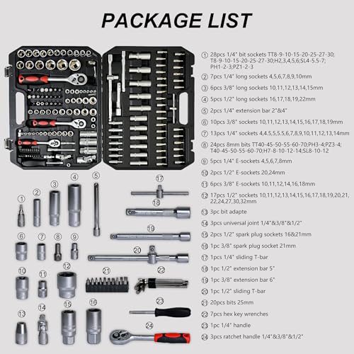171PCS Tool Set, Socket & Ratchet Wrench Tool Kit, Home Auto Repair Tool Set with Portable Toolbox, Complete Tool Box Set Hand Tool Set, Mechanic Tool Set for DIY Enthusiasts & Mechanics - color: 171pcs - Black