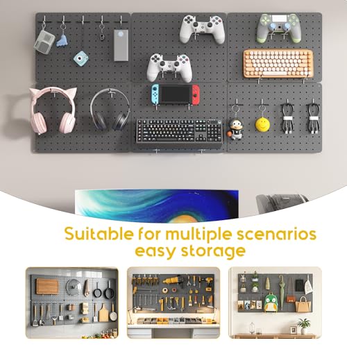 Pegboard Organizer Kit,6 Pack 14.76x10.82 in Metal Panels with 6 Bins, Gray - color: Gun gray, size: 14.76"x10.82"- 6 Pcs