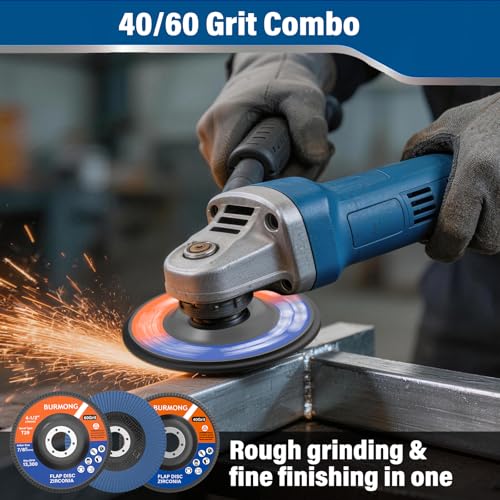 BURMONG 30PCS Flap Disc for Angle Grinder 4-1/2" - 40/60/80/120 Grit T29 Zirconia Abrasive Grinding & Sanding Discs, 7/8 Inch Arbor, for Metal, Wood & Stainless Steel Finishing (40+60 Grit Set)