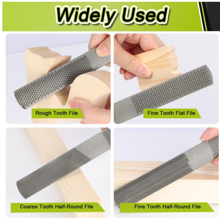 Wood Rasp File, 8 Inch 4-in-1 High Carbon Steel Hand Tool with Flat, Half-Round, Round and Hand-Rasp Surfaces, for Wood, Soft Metal and Plastic, 1 Pack