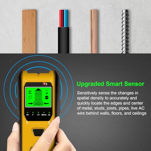 Stud Finder Wall Scanner, 5 in 1 Multifunction Stud Locator with Upgraded Smart Sensor, HD LCD Display and Audio Alarm for The Center & Edge of Metal, Studs, AC Wire, and Pipe Detection (Butter) - color: Butter