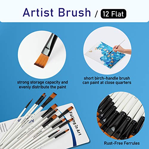Falling in Art 12 PCS Professional Flat Paint Brushes Set - size: 12 Pcs Flat Nylon