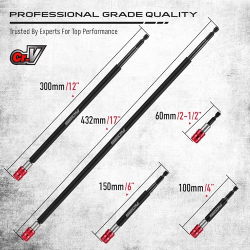 Magnetic Screwdriver Bit Holder Set: 5-Piece 1/4 Inch Hex Shank Quick Release Extension Adapter | Super Straight Durable CR-V Steel | Universal Fit for Impact Driver Bits | 2", 4", 6", 12", 17" Long - style: 2|4|6|12|17inch-5PCS
