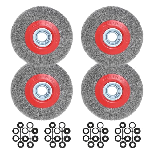 8in Bench Wire Wheel Brush for Bench Grinder Coarse Crimped Steel Wire 0.012" with 1/2" 5/8" 3/4" 7/8" 1"(5sets) Spacer Arbors - 4pack - style: 8in 4pcs
