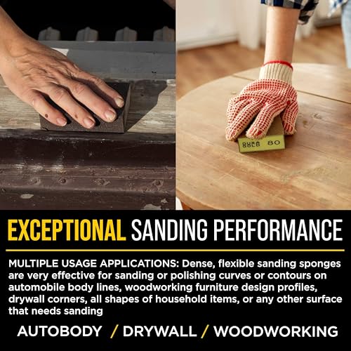 Dura-Gold 80 Grit 4-Sided Hand Sanding Block Sponges, 3.9" x 2.75" x 1" - style: 80 Grit