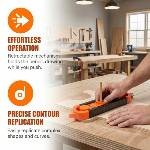 Contour Gauge with Lock, Adjustable Profile Gauge Tool for Precise Shape Copying, Easy Measuring Contour Duplicator for Woodworking, Tile Edges, Flooring, Door Frames and DIY Home Projects