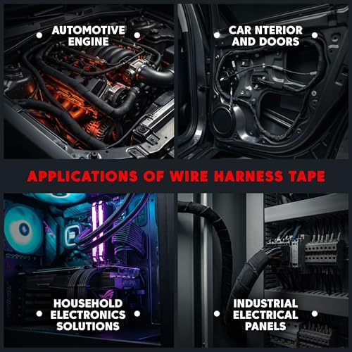 Wire Harness Tape 5 Pack 3/4" x 50Ft (250Ft Total) - High Temperature Cloth Electrical Tape, OEM Automotive Fabric Tape, Self-Adhesive Wiring Loom Wrap, Heat Resistant, No Residue for Car, Marine, RV