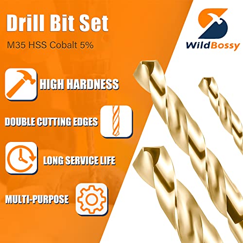 M35 5% Cobalt Drill Bits Set 29PCS (1/16"-1/2"), Straight Shank Jobber Drill Bits, Metal HSS Twist Drill Bits for Stainless Steel Hard Metal and Cast Iron - size: 1/16-1/2 inch - 29 PCS - Right Hand