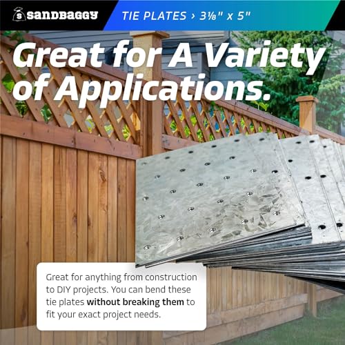 Sandbaggy Tie Plate for Wood (3-1/8" x 5") - Hot Dipped Galvanized Steel - 20 Gauge - 23 Nail Holes (Similar to Simpson Strong-Tie TP35) (3.125" x 5", 5)