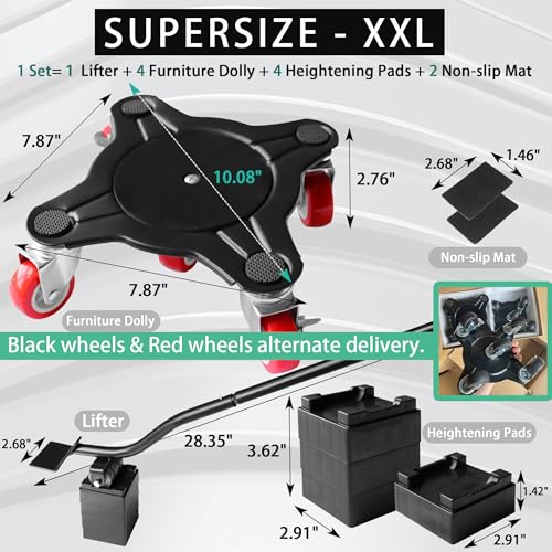 XXL Furniture Movers with 5 Wheels - Enhanced Furniture Dolly & Lifter Sliders Tool for Easy Moving Refrigerator Couch Desk, Heavy Duty Moving Dolly, 3000lbs Load Capacity(Black 4Pack+1Lifter) - size: XXL 750 lbs each (3,000 lbs total for 4)