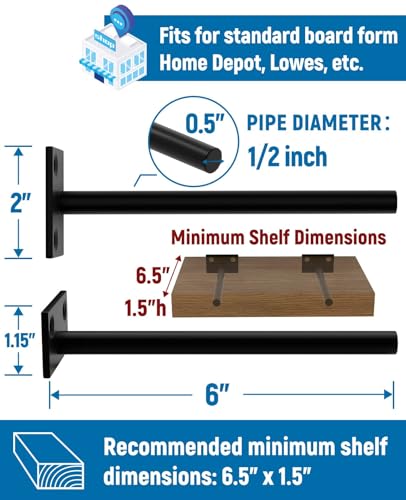 LEOPO 16-Pack 6 inch Floating Shelf Brackets, Hidden Shelf Bracket for Wood - color: Black-16Pack, size: 6 Inch