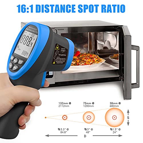 Infrared Thermometer Gun - BTMETER BT-985C Non Contact 16:1 IR Laser Temperature Gun Digital Instant Read -50℃~800℃(-58℉~1472℉) for Food Cooking Kitchen Grilling HVAC (NOT for Human Temp) - color: BT-985C(-58 ℉ to 1472℉)
