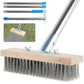 Stainless Steel Deck Brushes for Scrubbing Heavy Duty, 65" Deck Scrub Brush with Long Handle - Concrete Scrub Brush Stiff Metal Bristle Concrete Brush for Cleaning Moss Patio Garage Garden Pool Floor