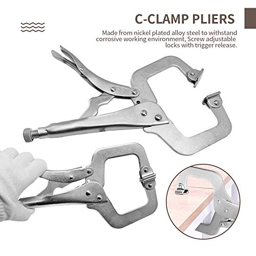 Anxingo 4 Pack Heavy Duty C-Clamp Locking, (2x6" + 2x11" Tips) C-Clamps with Swivel Pads for Craftsman Home Workshop - size: 2 × 6" + 2 × 11"