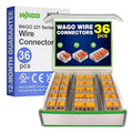 WAGO 221 Series 36pc Compact Splicing Wire Connectors | Includes (16x 221-412) (12x 221-413) (8X 221-415) | WAGO Wire Connectors | Electrical Splicing Lever Nuts | 221 Series Lever Nuts | 2-3-5 Ports - style: NAA221-36