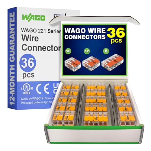 WAGO 221 Series 36pc Compact Splicing Wire Connectors | Includes (16x 221-412) (12x 221-413) (8X 221-415) | WAGO Wire Connectors | Electrical Splicing Lever Nuts | 221 Series Lever Nuts | 2-3-5 Ports - style: NAA221-36