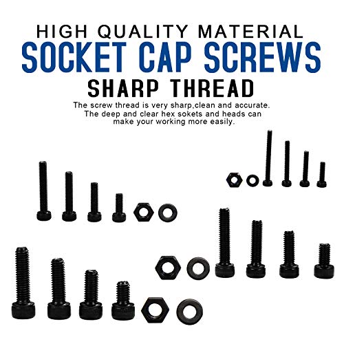 NINDEJIN M2 M3 M4 M5 Hex Socket Head Cap Screw Bolts Nuts and Washer Assortment Kit, 1060PCS Black Machine Screws Set, 12.9 Carbon Steel Small Metric Screws with 4PCS Allen Wrenches - size: M2 M3 M4 M5 1060