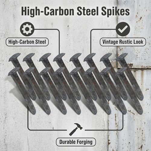 20 Pack Black Railroad Spikes - 4.7 Inch Heavy Duty Rustic Utility Hooks with Rust, Copper Green for Railroad Ties, Industrial Decor, DIY Projects and Home Storage