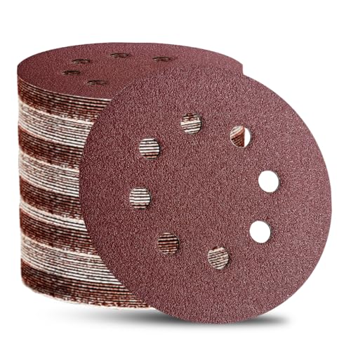 100pcs 5 Inch 8-Hole Sanding Discs Hook and Loop Sandpaper 40 60 80 120 220 320 400 600 Grits Sandpaper Sander Round Sand Paper for Random Orbital Sander - style: 100pcs 40-600 Assort Grit