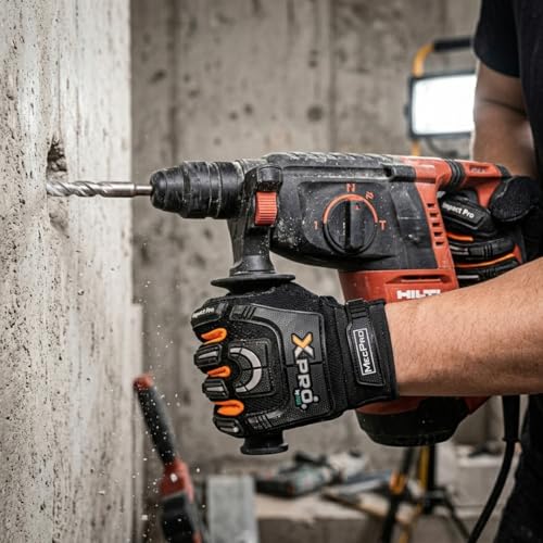 XPRO 16TAV Anti Vibration Impact Resistant Work Gloves, Full Finger, EVA Gel Padding, TPR Protector, Double Stitched, Men - size: XX-Large