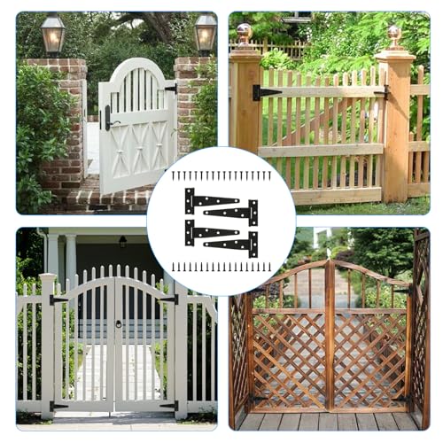 T Strap Hinges Heavy Duty, Shed Door Gate Hinges(Black) (4, 4 Pcs *6 inch) - size: 4 Pcs *6 inch