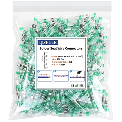 200Pcs Waterproof Solder Seal Wire Connectors, 18-16 Gauge Green Heat Shrink Butt Connectors for Electrical Marine, Automotive and Wiring Terminal Splices - style: 18-16 AWG