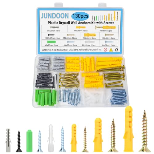 130Pcs Drywall Anchors Screws Kit, 6 Sizes Plastic Expansion Wall Fasteners - color: 130PCS 6-Sizes