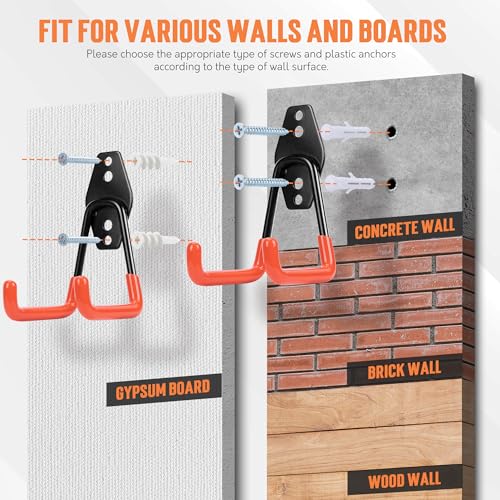 TONDA Garage Hooks, 20 Pack Wall Storage Hooks for Bike, Ladder and Tools - color: Orange