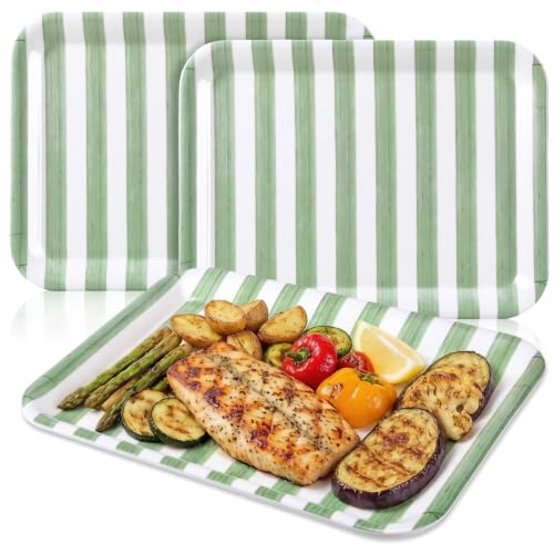 JarThenaAMCS 3Pcs Sage Green Stripe Serving Trays Hand Painted Striped Serving Dish Reusable Melamine Platter for Wedding Birthday Baby Shower Graduation Party Sharing Food Supplies