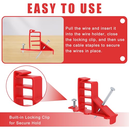 200 Pack Multi-Cable Staples with Steel Nails, Electrical Wire Stackers - color: Red