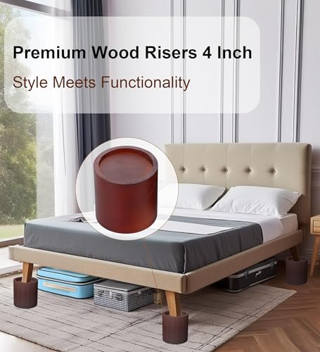 Lufia Solid Pine Wood Bed Risers 4 Inch Lift, Durable Furniture Risers for Beds, Sofas, Desks - Stylish Design, Easy Install, 2,000 Lbs Capacity (4 Inch) - size: 4 Inch