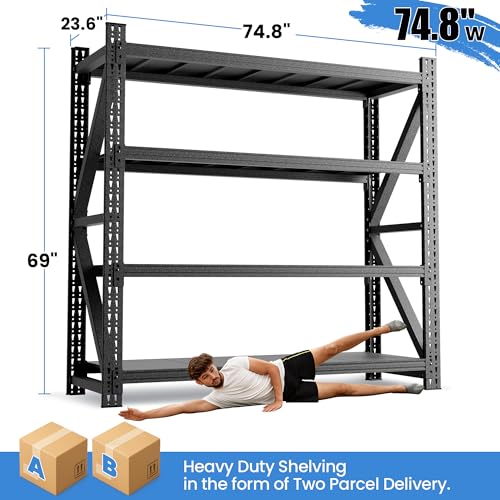 Heavy Duty Metal Shelving Units, Garage Shelves & Storage System - size: 75"W x 24"D x 69"H