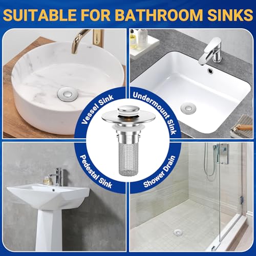 Bathroom Sink Drain Strainer, Pop-Up Bathroom Sink Stopper with Removable Stainless Steel Hair Catcher Basket, Universal Fit for US Bathroom Sinks, Showers & Floor Drains (4pcs) - color: 4pcs